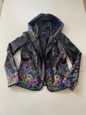 Marciano Pelle Fabulous Genuine Lambskin Leather Moto Jacket Hoodie Sz 42 Small